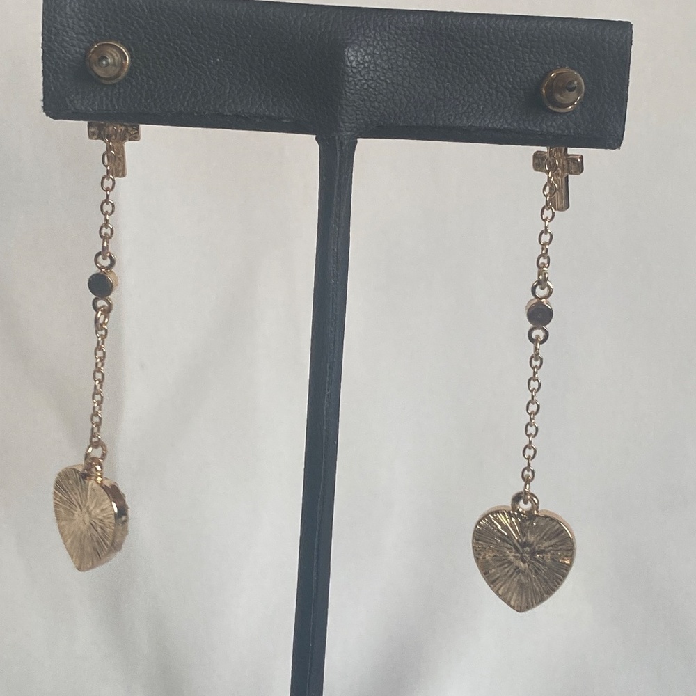 Chain earrings with Dangle turquoise heart and a cross - Picture 3 of 6